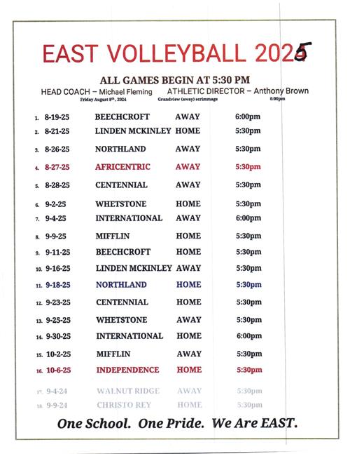 2025 TIGER VOLLEYBALL SCHEDULE